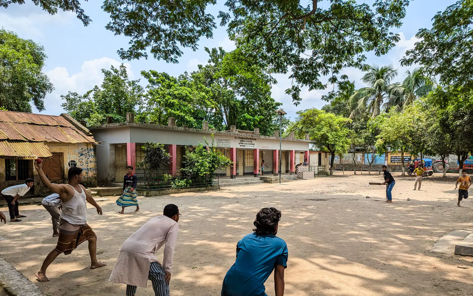 Children playing in the courtyard of a rural school