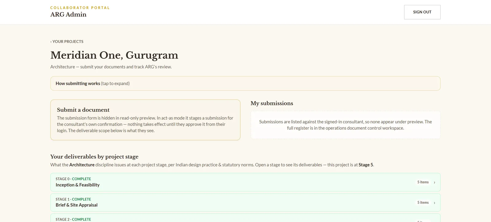 Consultant portal · submissions & review comments