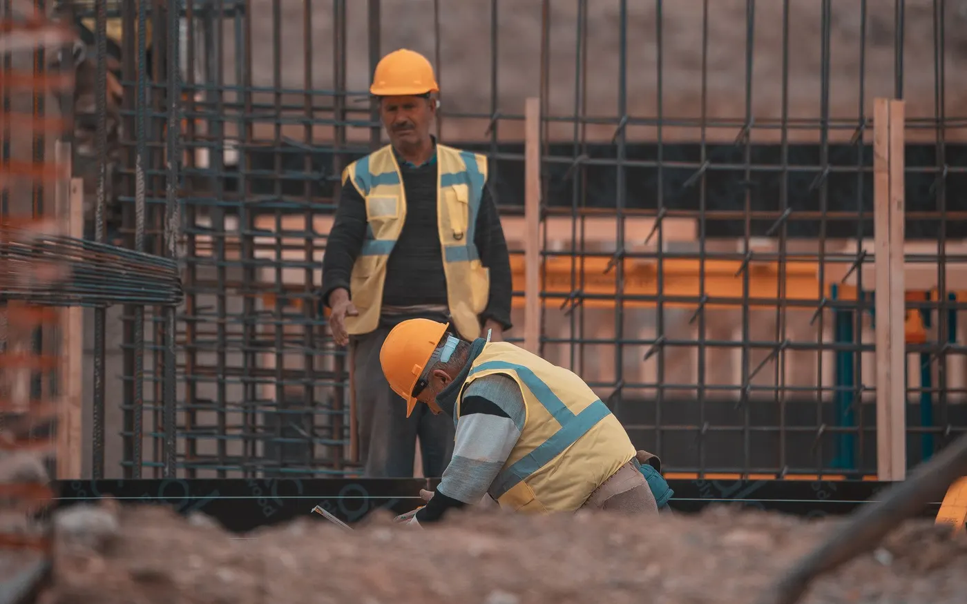 Steel reinforcement bars being fixed on a construction site